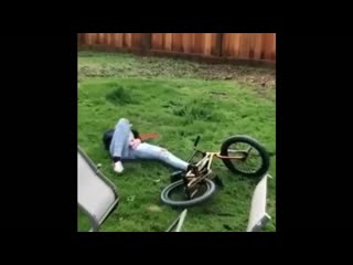 she showed the skill of falling with her pussy on a bike. well done.
